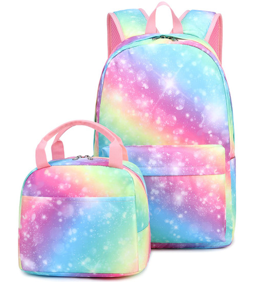 JIANYA School Backpack for Teen Girls Rainbow Backpacks with Lunch Box Kids Bookbag Schoolbags