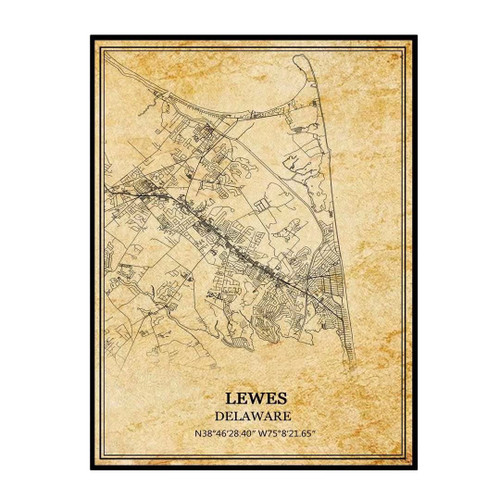 TANOKCRS Lewes Delaware USA America Wall Art Vintage Print Poster Map Artwork Travel Souvenir Gift Home Decor 9x11 Inches Unframed