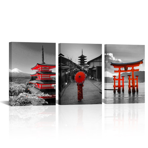 TiuAuiT 3 Pieces Black and White Japaness Landscape Canvas Wall Art Shrine Chureito Pagoda Photograph Prints Romantic Black and Red Painting Artwork Framed Ready to Hang (12"x16"x3pcs) TiuAuiT 3 Pieces Black and White Japaness Landscape Canvas Wall Art Shrine Chureito Pagoda Photograph Prints Romantic Black and Red Painting Artwork Framed Ready to Hang (12"x16"x3pcs)