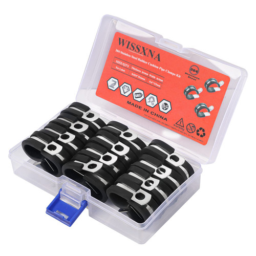WISSXNA 3/8'' Wire Cable Clamps Set-Stainless Steel 304 Cushioned Loom Cable Rubber Insulated Clamps Assortment Kit For Tube, Pipe Or Wire Cord Installation(28PACK)