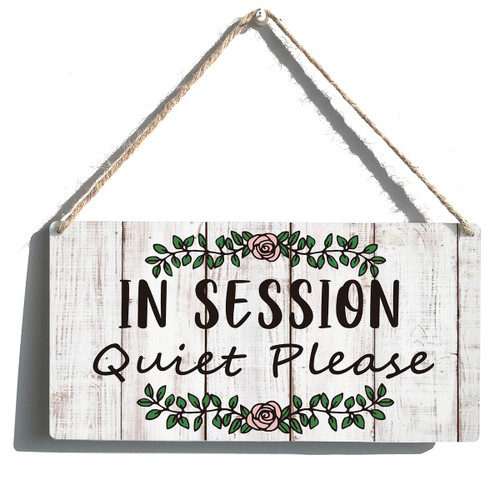 in Session Quiet Please Sign Funny Farmhouse Wooden Hanging Sign Plaque Rustic Wall Art Decor for Home Office Decoration 12 x 6 Inches