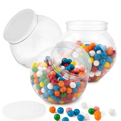 48-Ounce Plastic Candy Jars (3 Pack) Wide Mouth PVC Cookie Jars with Snap-On Lids - Shatter-Proof Pantry Containers - Clear Round Storage Jars for Laundry Detergent, Toys, Tool Parts - Stock Your Home