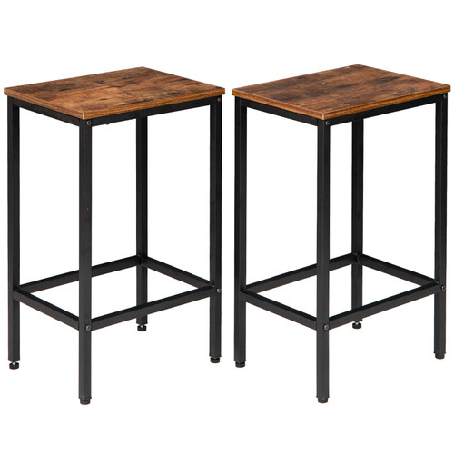 IBUYKE 26" H Bar Stools, Set of 2 Bar Chairs with Footrest, Backless Dining Counter Stools, Industrial Kitchen Breakfast Stools with Adjustable Feet, Easy Assembly, Rustic Brown UTMJ051H