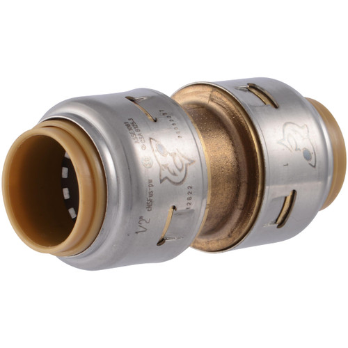SharkBite Max 1/2 Inch Coupling, Push to Connect Brass Plumbing Fitting, PEX Pipe, Copper, CPVC, PE-RT, HDPE, UR008A