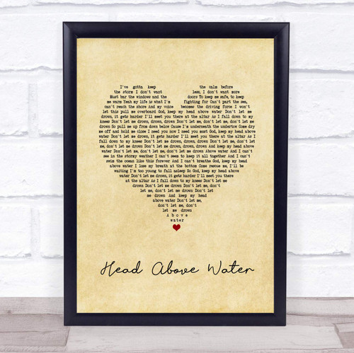Head Above Water Vintage Heart Song Lyric Quote Music Poster Gift Present Wedding Song Art Print Head Above Water Vintage Heart Song Lyric Quote Music Poster Gift Present Wedding Song Art Print