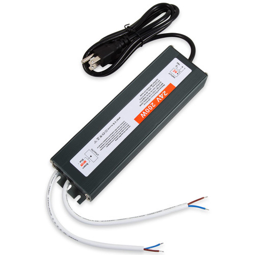 LED Driver 200W Waterproof IP67 Power Supply Adapter Landscape Lighting Transformer 90V-110V AC to 24V DC Low Voltage Transformer with 3-Prong Plug for Indoor and Outdoor LED Strip, Landscape Lights