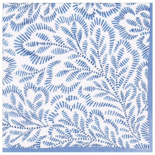 Caspari Block Print Leaves Paper Dinner Napkins in Blue, 20 Per Package