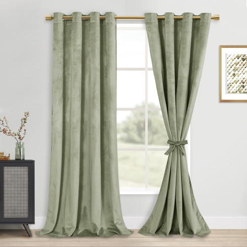 DWCN Light Sage Velvet Curtains 84 Inches Length with Tiebacks - Grommet Bundleable Window Treatments Room Darkening Privacy Protect Drapes for Bedroom Living Room Home Decor, W52 x L84, 2 Panels DWCN Light Sage Velvet Curtains 84 Inches Length with Tiebacks - Grommet Bundleable Window Treatments Room Darkening Privacy Protect Drapes for Bedroom Living Room Home Decor, W52 x L84, 2 Panels