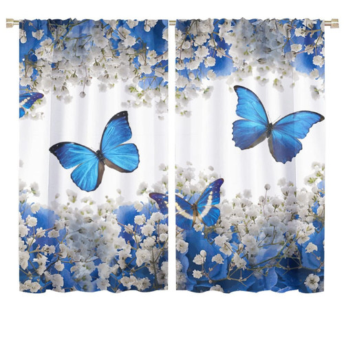 NC Butterfly Curtains Blue Butterfly Floral Home Curtains Romantic Floral Window Decoration Decorative Bedroom Living Room 72x63in 2 Panels NC Butterfly Curtains Blue Butterfly Floral Home Curtains Romantic Floral Window Decoration Decorative Bedroom Living Room 72x63in 2 Panels