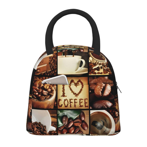 Dehiwi Coffee Collage Lunch Bag For Women Men Reusable Insulated Lunch Box Portable Cooler Tote Bag For Work Picnic Travel