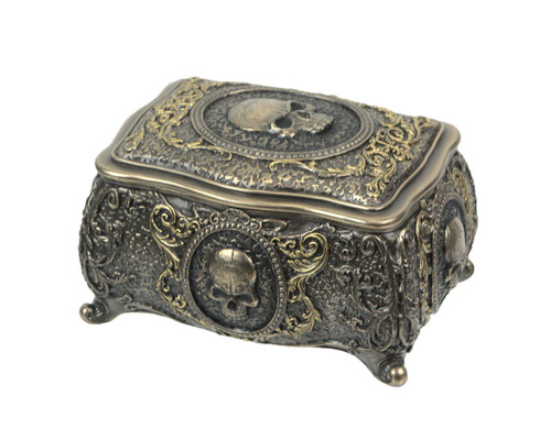 Veronese Design 3 1/8 Inch Skull Brooch Victorian Trinket Box Cold Cast Resin Bronze Finish Statue Home Decor