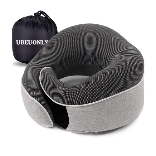 UBEUONLY Travel Neck Pillow Chin Support Pillow Adjustable 100% Pure Memory Foam Pillow for Home, Airplanes & Car, New Ergonomic Design Soft Best Full Neck Surround Pillow Sleep (Grey)