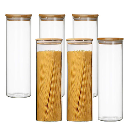 50oz/1500ml Clear Glass Food Storage Containers Set, Airtight Food Jars with Bamboo Wooden Lids Kitchen Canisters For Sugar, Candy, Cookie, Rice and Spice Jars - Set of 6 50oz/1500ml Clear Glass Food Storage Containers Set, Airtight Food Jars with Bamboo Wooden Lids Kitchen Canisters For Sugar, Candy, Cookie, Rice and Spice Jars - Set of 6