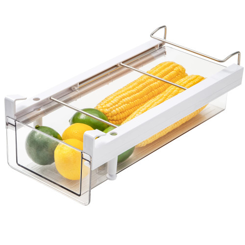 vacane Refrigerator Organizer Bins, Clear Plastic Fridge Drawer With Handle Pull Out Fridge Drawer Organizer Under Shelf Drawer For Cheese, Deli Meat, Drinks, Fruit, Vegetable, Heavy Duty-M