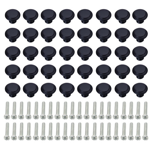 40 Pieces Black Round Kitchen Cabinet Knobs Dresser Knobs Drawer Knobs Drawer Pulls Door Knobs Dresser Handles Cabinet Hardware Cupboard Handles with Screws (1.2 inch)