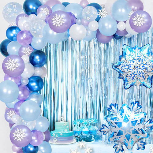 Frozen Balloons Arch Garland Kit, Frozen Birthday Balloons Frozen Party Supplies Latex Balloons Happy Birthday Snowflakes Foil Balloon Frozen Decorations for Birthday Party Girl Home Decorations