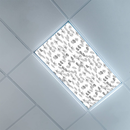 Fluorescent Light Covers for Classroom Office-Leaves Pattern-Light Filters Ceiling LED Ceiling Light Covers-Office & Classroom Decorations,Black and White