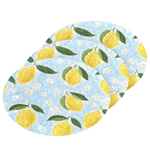 Summer Lemon Fruits Flowers Scrub Sponge Tropical White Floral Kitchen Washing Dishes Cleaning Sponges Non Scratch 3 Sponge for Dish Countertops Sinks Floors Showers Tile Sinks