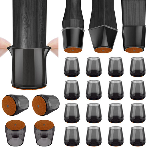 BALEINE 16 Pack Silicone Chair Leg Floor Protectors, Stool Leg Protectors Cap, Non-Slip Chair Leg Caps for Hardwood Floors (Black & Small, 16 Pack)