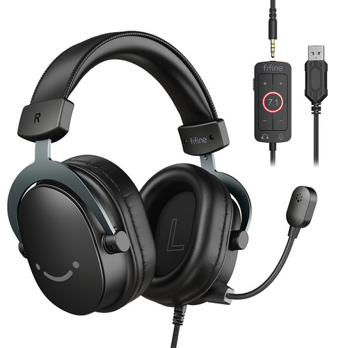 FIFINE PC Gaming Headset, USB Headset with 7.1 Surround Sound, Detachable Microphone, Control Box, 3.5mm Headphones Jack, Over-Ear Wired Headset for PS5/PS4/Xbox/Switch, Black-AmpliGame H9 FIFINE PC Gaming Headset, USB Headset with 7.1 Surround Sound, Detachable Microphone, Control Box, 3.5mm Headphones Jack, Over-Ear Wired Headset for PS5/PS4/Xbox/Switch, Black-AmpliGame H9