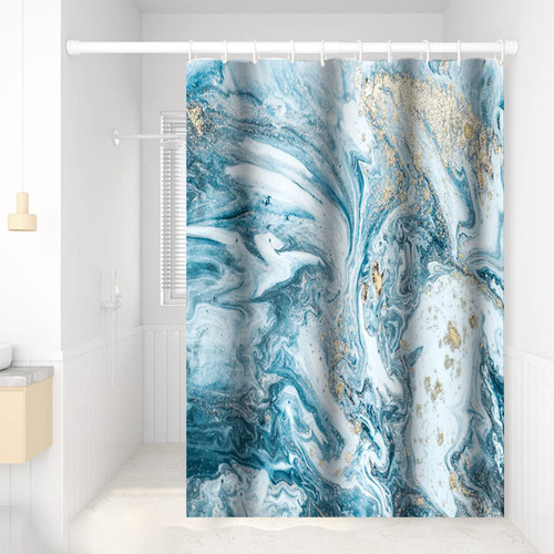Uiiooazy Marble Bathroom Shower Curtain Blue White Gold Waterproof Fabric Shower Curtains with Hooks Watercolor Abstract Shower Curtains Cloth for Home Bath Decor 60x72 inches