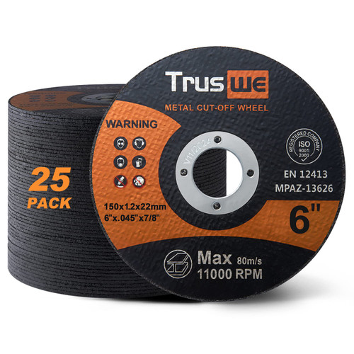 Truswe Cut Off Wheels 25 Pack,6 Inch,Metal and Stainless Steel Cutting Wheel for Angle Grinder,Ultra Thin Cut-Off Wheel Cutting Disc (25 PCS 6 x .045 x 7/8 inch Cut Off Wheels)