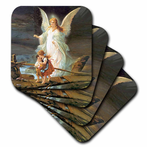 3dRose CST_4668_3 Guardian Angel Ceramic Tile Coasters, Set of 4