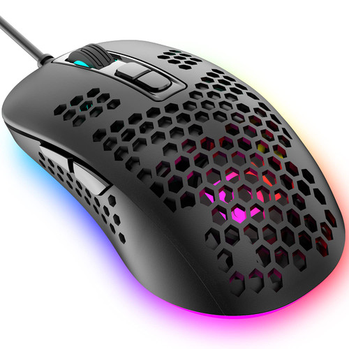 Lightweight Gaming Mouse Wired,USB Optical Computer Mice with RGB Backlit,4 Adjustable DPI Up to 2400,Ergonomic Gamer Laptop PC Mouse with Honeycomb Shell for Windows 7/8/10/XP Vista Linux -Black