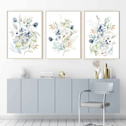 Watercolor Floral Artwork Blue Flower Picture Wildflower Painting on Canvas Blue Botanical Art Prints Wildflower Watercolor Painting Blue Abstract Floral Wall Art Farmhouse Plant Pictures 12x16inx3 Unframed