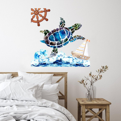 Vinyl Wall Quotes Stickers Ocean Beach Nautical Theme Underwater Sea Turtle Creative Wall Decals Home Decor Coastal Tropical Theme Picture Wall Sticker for Office Kitchen Playroom Outdoors 28in