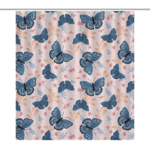 Blue Butterfly Shower Curtain Waterproof Polyester Bath Curtain for Home Bathroom Hotel Decor 66x72Inch?168x183cm?