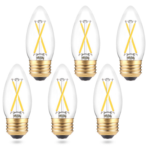 B11 E26 Candelabra LED Bulbs 25 Watt Equivalent, Dimmable LED Chandelier Light Bulbs, Soft White 3000K, 2W 200LM, Decorative Candle Filament Bulb for Ceiling Fan Pandent Lights, 3-Pack