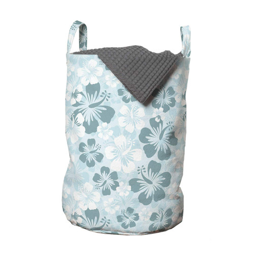 Ambesonne Hawaii Laundry Bag, Flower Silhouettes Spring Season Faded Floral Arrangement Blooming Nature, Hamper Basket with Handles Drawstring Closure for Laundromats, 13" x 19", Turquoise Blue