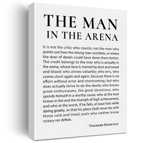 Inspirational Canvas Wall Art Motivational the Man in the Arena Quote Canvas Print Positive Speech Quotes Canvas Painting Office Home Wall Decor Framed Gift 12x15 Inch