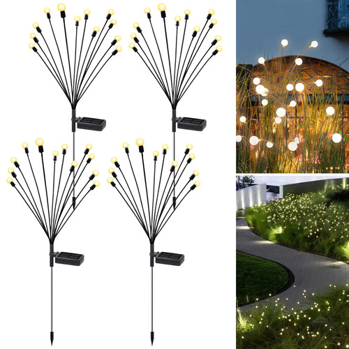 Rodnsurw 4 Pack Solar Firefly Lights Solar Garden Lights Outdoor Waterproof,Starburst Swaying Solar Firefly Lights, Firefly Garden Lights for Path Landscape Outdoor Decorative Lights