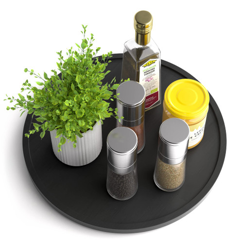 Homerays Lazy Susan Organizer 12 Inch Non-Skid Bamboo Lazy Susan for Kitchen Rotating Spice Rack for Kitchen Cabinet, Wood Turntable for Kitchen Countertop Organizer Black