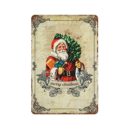 Vintage Merry Christmas Santa Claus Tin Signs Metal Signs Outdoor Victorian French Merry Christmas Art Tin Sign Vintage Metal Tin Home Store Man Cave Decor Gift Ideas 8"x12"
