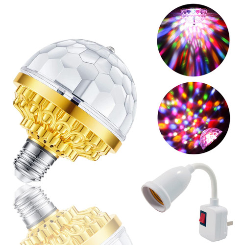 Colorful Rotating Magic Ball Light, RGB Disco Ball Light, Colorful Disco Rotating Magic Ball Light Bulb with Sockets for Home Room Dance Parties Bar Karaoke Wedding Show Club