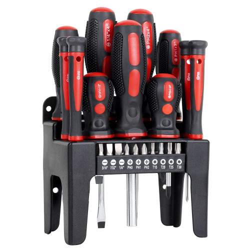 FASTPRO 21-Piece Magnetic Screwdrivers Set with Organizer Rack, Slotted Phillips Screwdrivers and Precision Screwdrivers, Repair Tool Kit for Home, Red