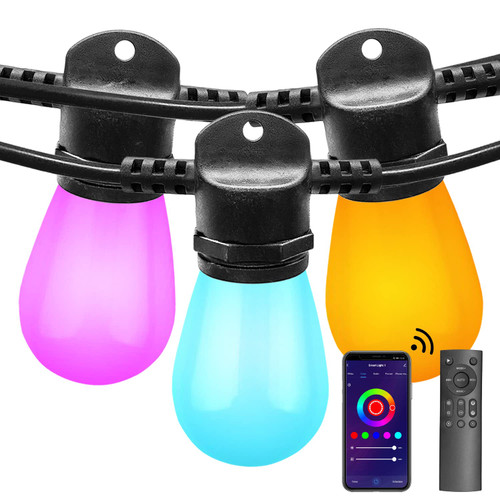 Banord Smart Outdoor String Lights, 48FT RGBW Patio Lights Colored LED String Lights Waterproof Color Changing Hanging Lights Work with Alexa, Shatterproof Bulbs Outdoor Lights for Backyard Camping