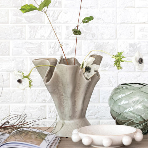 Bloomingville 11.25 Inches Stoneware Ruffled Reactive Glaze, Sage Vase Bloomingville 11.25 Inches Stoneware Ruffled Reactive Glaze, Sage Vase
