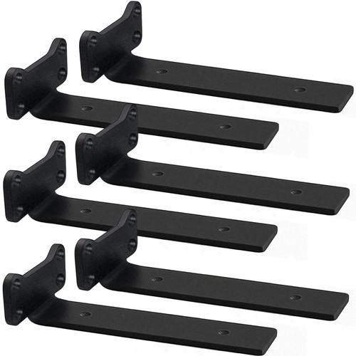 Floating Shelf Brackets Heavy Duty Industrial L Shelf Bracket - 5mm Thick Premium Solid Steel Shelf Supports, Black Rustic Wall Brackets for Shelves - 10 Inch Floating Shelves Hardware (6 Pack)