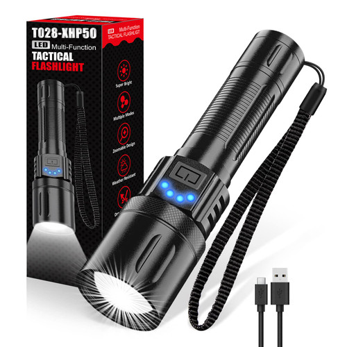 Rechargeable Tactical Flashlights, Super Bright 10000 Lumens LED Flashlight High Lumen(for Camping and Hiking) with IPX7 Waterproof, Zoomable,Waterproof, 5 Modes Best Small LED Flashlight