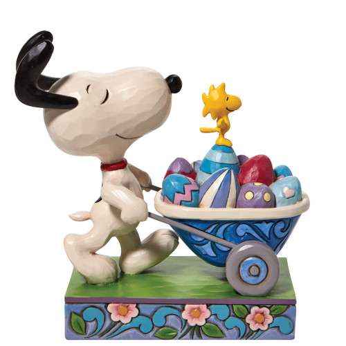 Enesco Jim Shore Peanuts Snoopy and Woodstock Easter Wheelbarrow Figurine, 5.75 Inch, Multicolor
