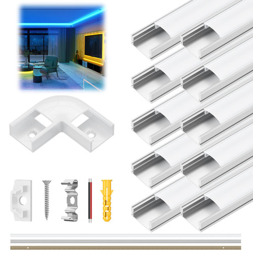 BENSN 10 Pack 3.3FT/1M LED Aluminum Diffuser Channel System U Shape with Milky White Cover, Mounting Clips and End Caps, Aluminum Profile for LED Strip Light, Very Easy to Install