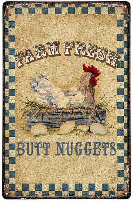 Funny Chicken Coop Decor Chicken Farm Fresh Butt Nugett Metal Tin Sign, Chicken Decor, Chicken Sign, Funny Chicken Sign, Home Decor, Bedroom Sign, 8-inch by 12-inch Sign Funny Chicken Coop Decor Chicken Farm Fresh Butt Nugett Metal Tin Sign, Chicken Decor, Chicken Sign, Funny Chicken Sign, Home Decor, Bedroom Sign, 8-inch by 12-inch Sign
