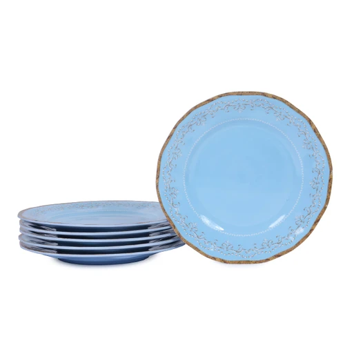 Gofunfun Melamine Dinner Plates Set of 6, 9" Melamine Salad/Dessert Plate, Camper RV Dishes Set for Indoor and Outdoor Use (Blue-9inch)