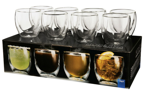 Moderna Artisan Series Double Wall 8 oz Beverage Glasses - Set of 8 Drinking Glasses