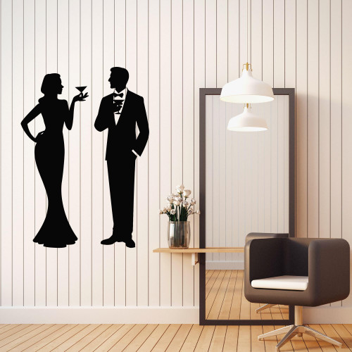 Large Vinyl Wall Decal Couple Gentleman Lady Vintage Romantic Decor Stickers Mural (g8343) Black