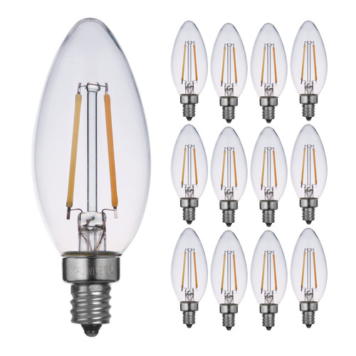 MAINDECO B10/B11 LED Chandelier Candle Bulbs 25W Equivalent,2700K Warm White LED Filament Bulbs,E12/Candelabra Base,Pack of 12